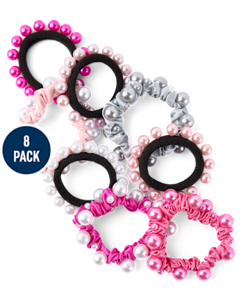 Girls Faux Pearl Hair Tie 8-Pack