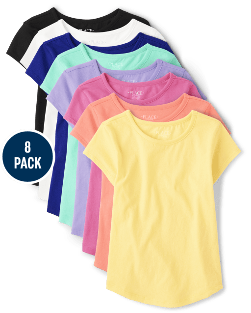 Paquete de 8 camisetas con capas estampadas Mix and Match para niñas