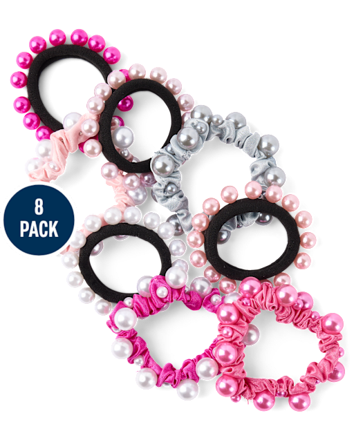 Girls Faux Pearl Hair Tie 8-Pack