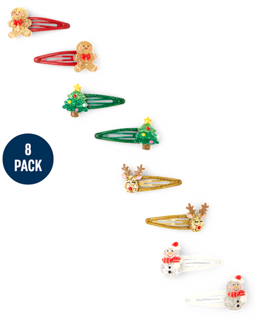 Toddler Girls Glitter Holiday Hair Clip 8-Pack