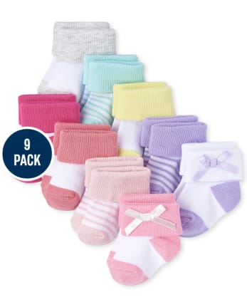 Baby Girls Striped Turn Cuff Socks 9-Pack
