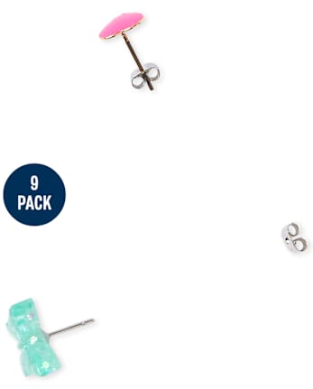 Paquete de 9 aretes de purpurina arcoíris para niñas
