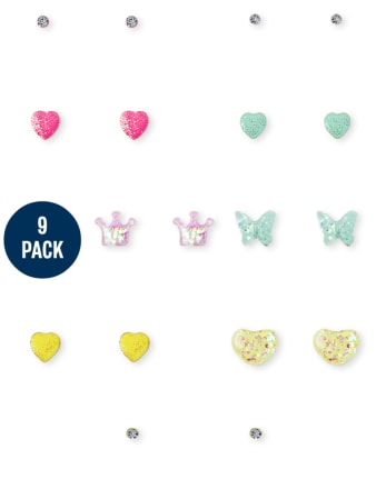 Paquete de 9 aretes de purpurina arcoíris para niñas