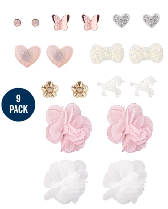 Girls Flower Earrings 9-Pack