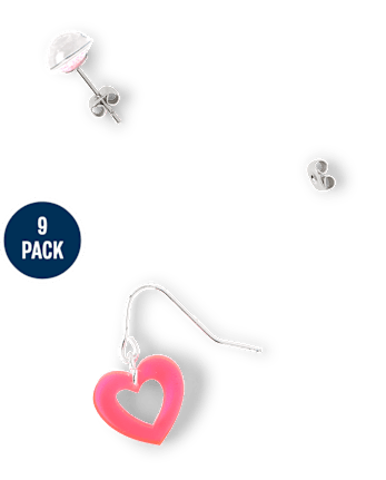 Paquete de 9 aretes de corazón para niñas