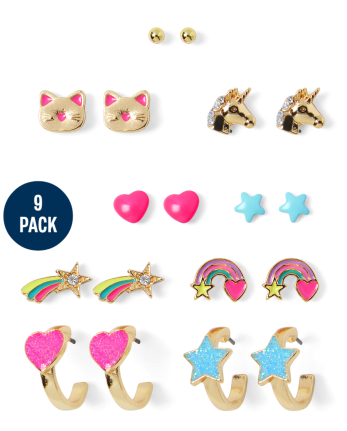Girls Rainbow Earrings 9-Pack