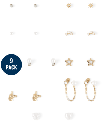 Girls Faux Pearl Earrings 9-Pack