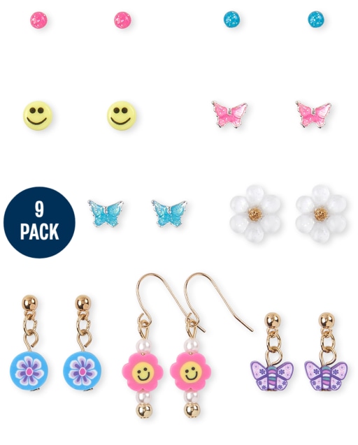 Girls Butterfly Earrings 9-Pack
