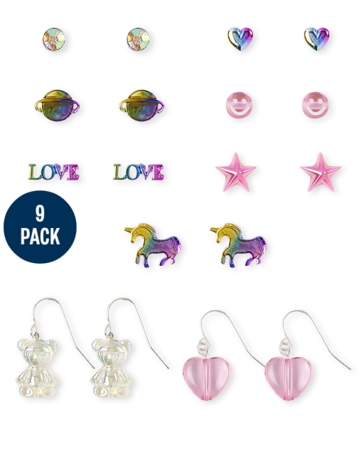 Girls Unicorn Earrings 9-Pack