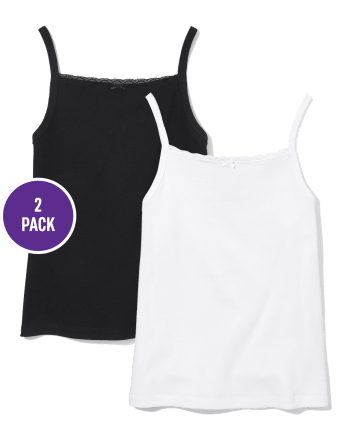 Tween Girls Lace Trim Ribbed Cami 2-Pack