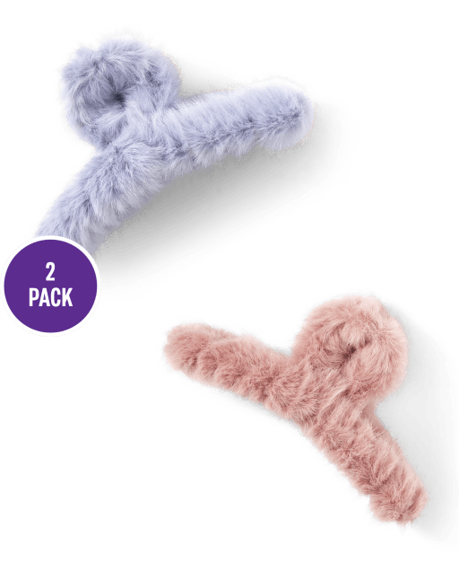 Girls Faux Fur Claw Hair Clips 2-Pack