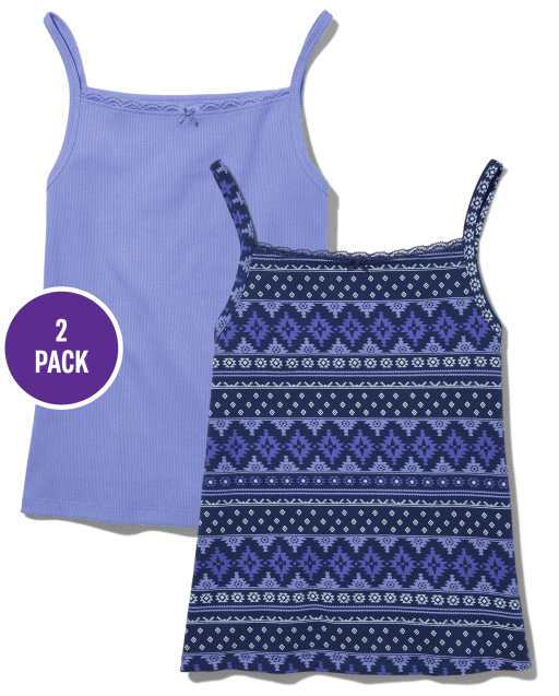 Tween Girls Print Lace Trim Cami 2-Pack