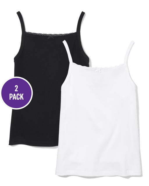 Girls Lace Trim Ribbed Cami 2-Pack