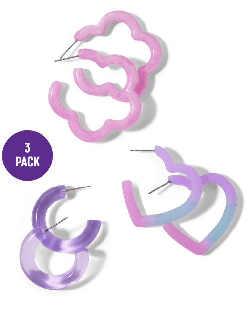 Girls Frosted Heart Hoops 3-Pack