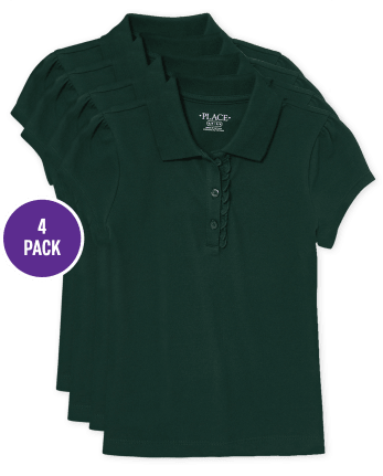 Girls Uniform Ruffle Pique Polo 4-Pack