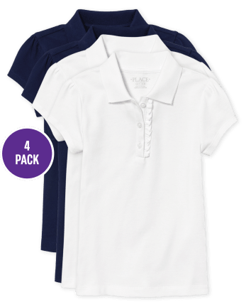 Girls Uniform Ruffle Pique Polo 4-Pack