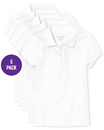 Girls Uniform Ruffle Pique Polo 5-Pack
