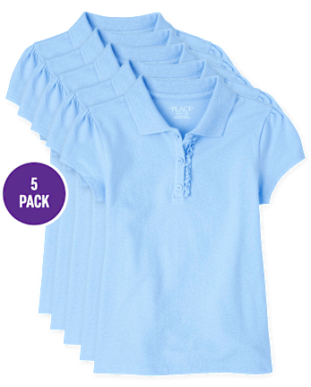 Girls Uniform Ruffle Pique Polo 5-Pack