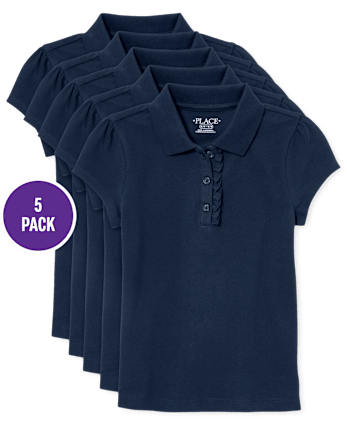Girls Uniform Ruffle Pique Polo 5-Pack