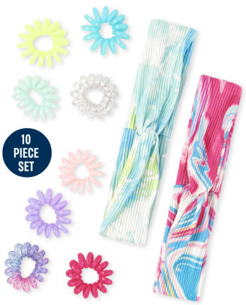 Girls Coil Scrunchie And Headband 10-Piece Set