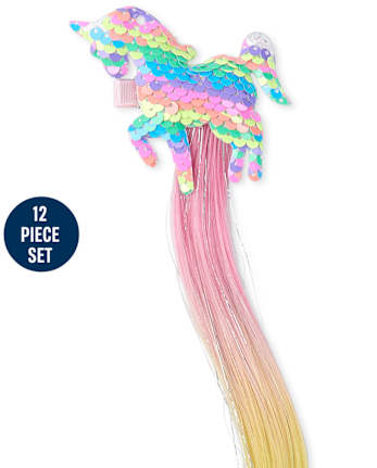 Girls Rainbow Flip Sequin Unicorn 12-Piece Hair And Jewelry Set