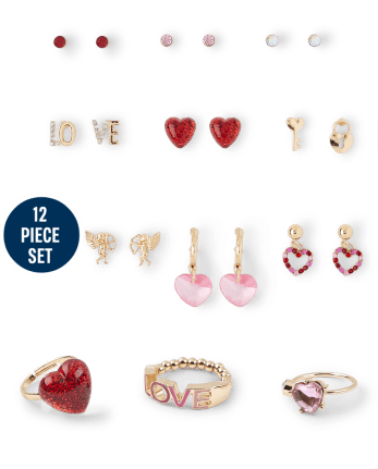 Juego de joyería de 12 piezas para el día de San Valentín para niñas