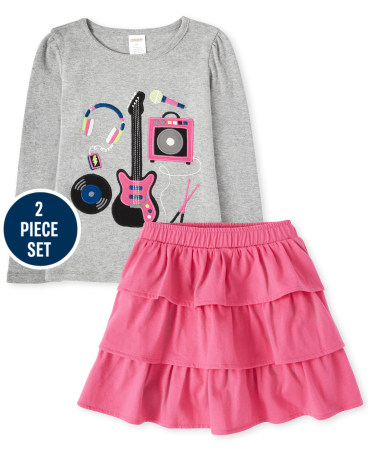 Girls Embroidered Band Top And Tiered Skort Set - Rock Academy