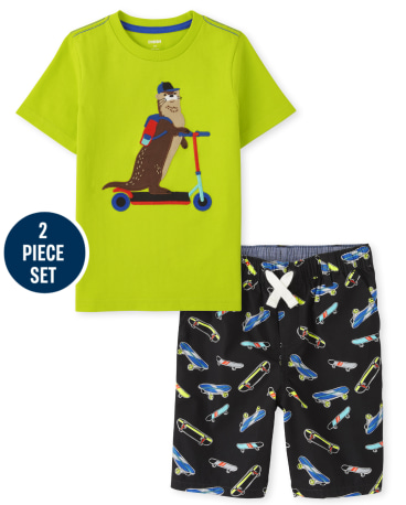 Boys Embroidered Scooter Top And Skateboard Pull On Shorts Set - Stunt Master
