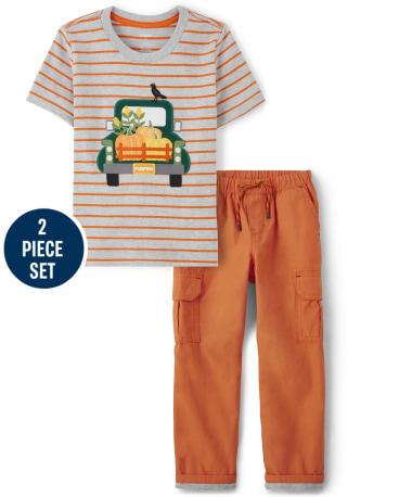 Boys Striped Truck Top And Pull On Cargo Pants Set - Perfect Pumpkin