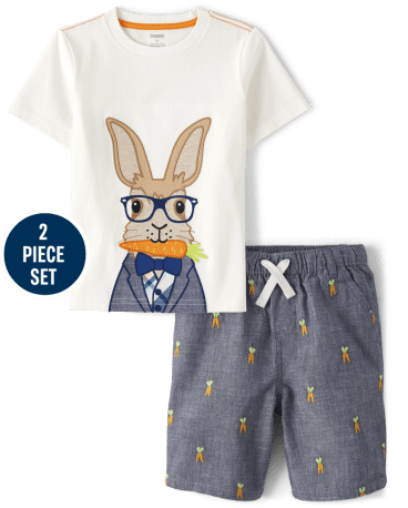 Boys Embroidered Bunny 2-Piece Set - Spring Celebrations