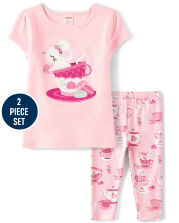 Girls Embroidered Teacup 2-Piece Set - Time for Tea