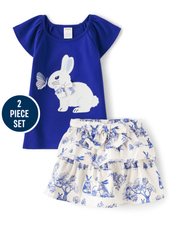 Girls Embroidered Bunny 2-Piece Set - Blue Belle
