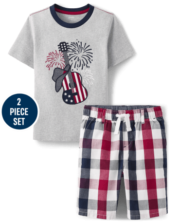 Boys Embroidered Guitar 2-Piece Set - American Cutie
