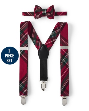 Boys Plaid Bow Tie And Suspenders Set - Picture Perfect