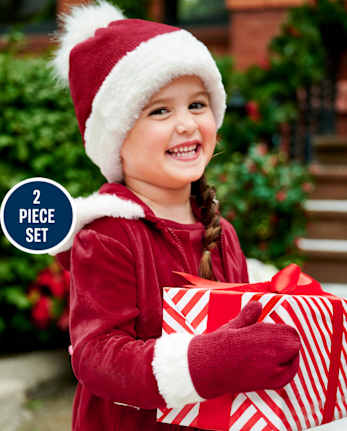 Girls Hat And Mittens Set - Ho Ho Ho
