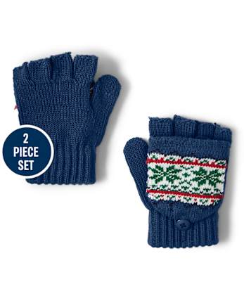 Boys Fairisle Pom Pom Hat and Mittens Set - Family Celebrations Green