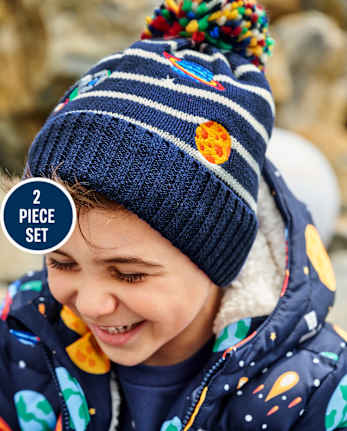Boys Space Pom Pom Hat and Mittens Set - Comet Club