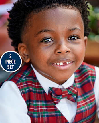 Boys Plaid Bow Tie And Suspenders Set - Family Celebrations Red