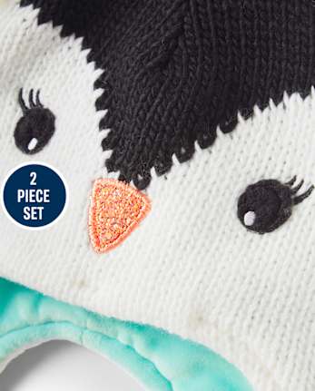 Ensemble bonnet et mitaines à pompon pingouin pour filles - Polar Party