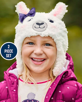 Girls Llama Hat and Mittens Set - Little Llamas