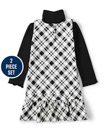 Girls Plaid Peplum Dress And Turtleneck Set - Reindeer Cheer