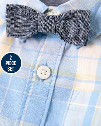 Conjunto de pantalones cortos de vestir y body con botones a cuadros para bebés niños - Celebraciones de primavera