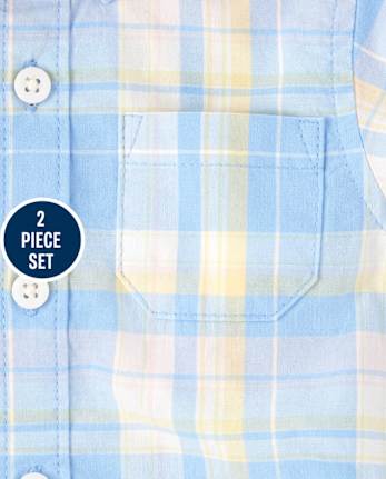 Conjunto de pantalones cortos de vestir y body con botones a cuadros para bebés niños - Celebraciones de primavera