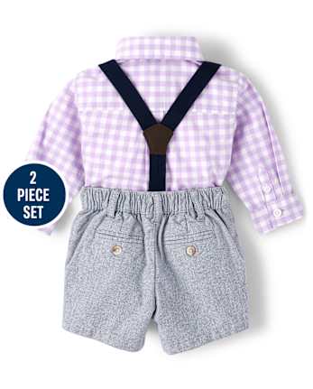 Baby Boys Dad And Me Gingham Button Up Bodysuit And Dress Shorts Set - Spring Blooms