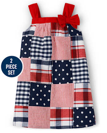 Baby Girls Madras Patch Dress - American Cutie