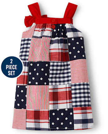 Baby Girls Madras Patch Dress - American Cutie