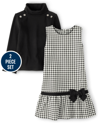 Ensemble 2 pièces à col roulé et chasuble pied-de-poule pour fille - London Calling