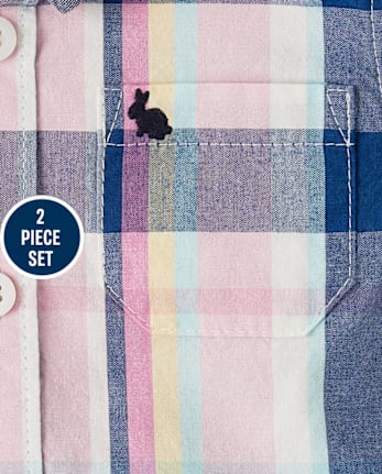 Conjunto de pantalones cortos chinos y body con botones a cuadros familiares a juego para bebés y niños - Celebraciones de primavera