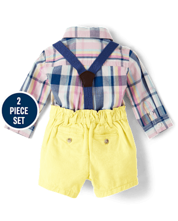 Conjunto de pantalones cortos chinos y body con botones a cuadros familiares a juego para bebés y niños - Celebraciones de primavera