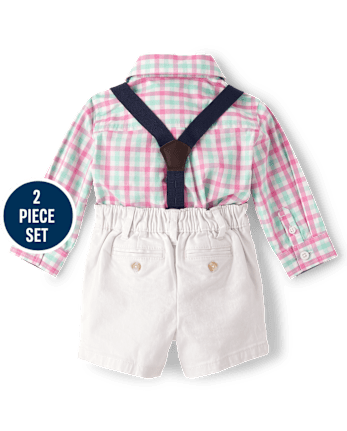 Baby Boys Dad And Me Plaid Button Up Bodysuit And Chino Shorts Set - Time for Tea